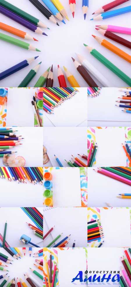 Colored paints, pencils raster clipart