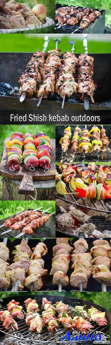 Fried Shish kebab outdoors